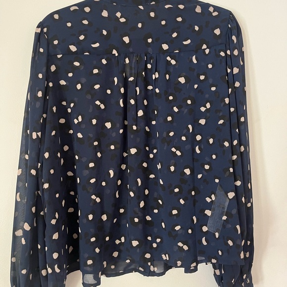 Mango Long Sleeve Blouse Navy Print Size 8 - Picture 2 of 8